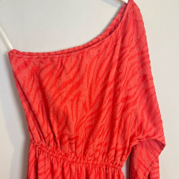 Red Carter Julia One Shoulder Maxi Dress sz S 6 Red Cotton Gauze Cover Up Zebra - Picture 5 of 12